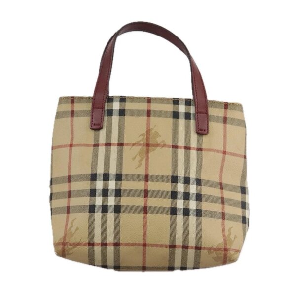 BURBERRY Nova Check Hand Bag PVC Leather Beige Auth 105625 - Picture 3 of 16